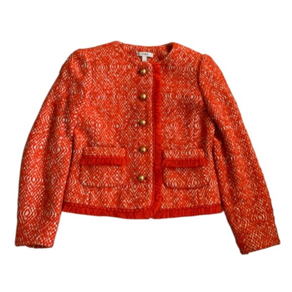 J Crew  Orange Red Fringe  Tweed Blazer - Picture 4 of 11